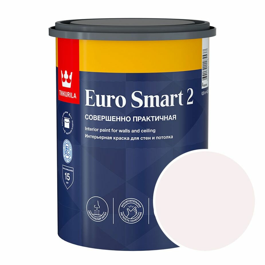 фото Краска интерьерная Tikkurila Euro Smart 2 RAL 9010 (Белый - Pure white) 0,9 л