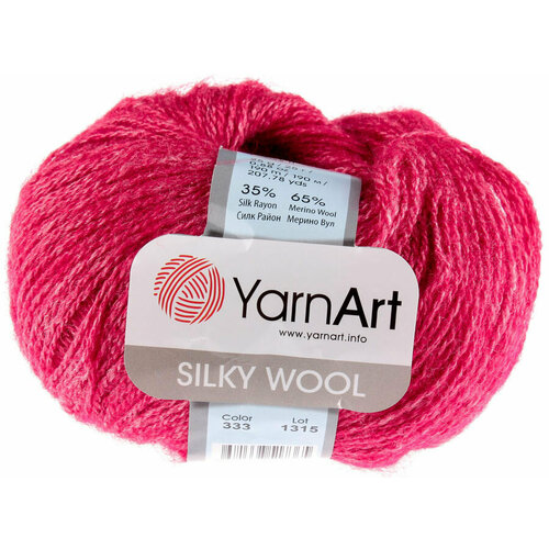 Пряжа Yarnart Silky wool брусника (333), 65%шерсть мериноса/35%искусственный шелк, 190м, 25г, 2шт