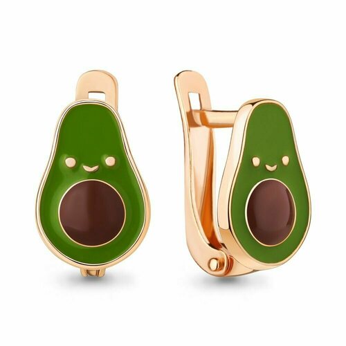 Серьги серебро, 925 проба, эмаль, золотой, зеленый