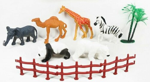 Набор Дикие животные с аксессуарами, фигурки дикой природы из 6 штук, детские коллекционные, слон верблюд жираф зебра панда белый медведь