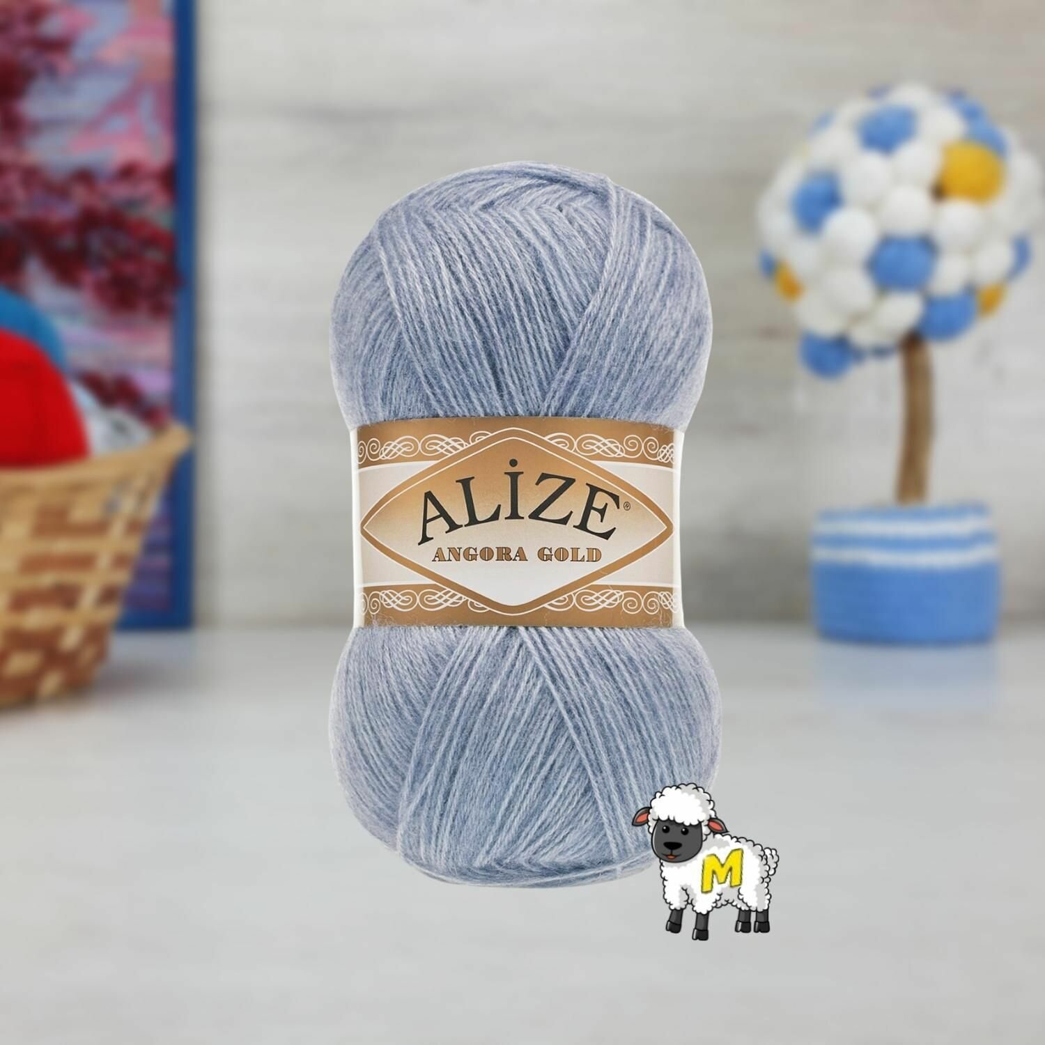 пряжа Ангора Голд Alize Angora Gold упаковка 5 мотков 100 г. 550 м. 20% шерсть 80% акрил цвет 221 светлый джинс