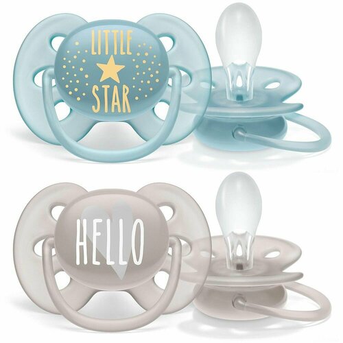 Avent Пустышка силиконовая Ultra Soft (Little star/Hello) для мальчика 6-18мес 2шт