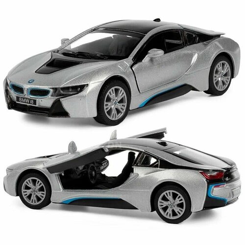 Kinsmart. Модель металическая инерционная BMW i8 1:36 (серебристая) детская игрушечная коллекционная металическая модель машинки игрушки kinsmart bmw i8 металлическая инерционная синий 1 36