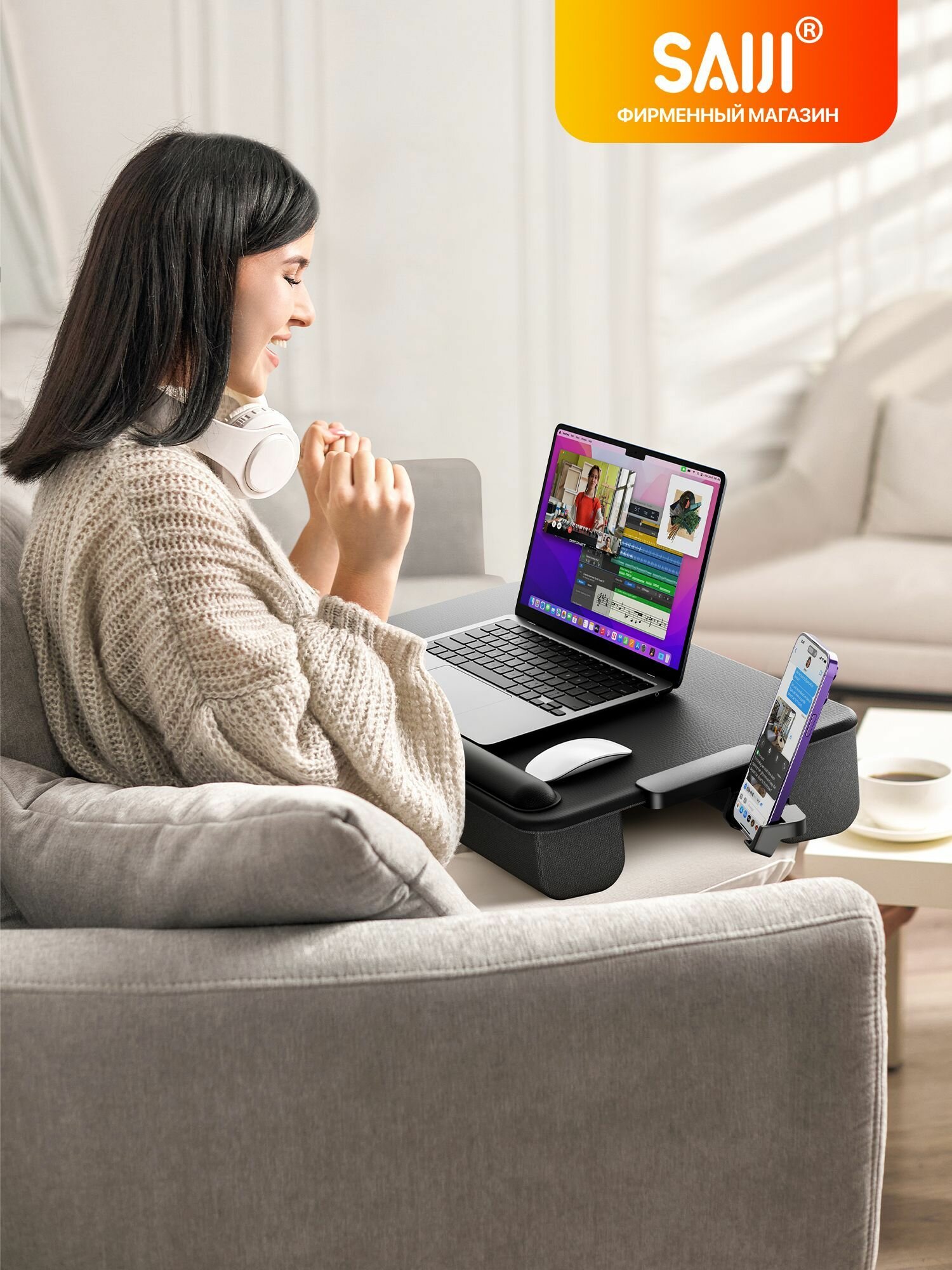 Подставки И Столики Для Ноутбуков Xiaomi SAIJI Столик для ноутбука в кровать, подставка для ноутбука на колени, с держателем для телефона и ящиком для хранения