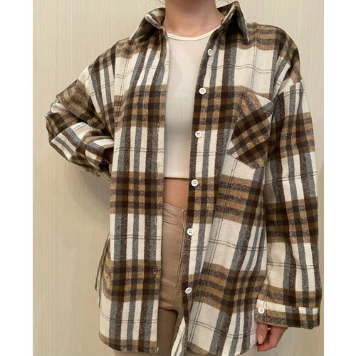 фото Рубашка , размер 42-48, коричневый, белый нет бренда