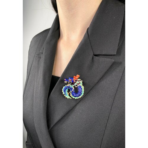 Брошь, металл, красный, зеленый