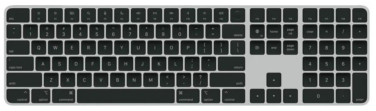 Беспроводная клавиатура Apple Magic Keyboard с Touch ID и цифровой панелью серый/черный, русская гравировка, 1 шт.