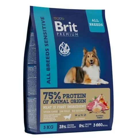 Brit Premium Dog Sensitive Корм для взрослых собак всех пород с чувствительным пищеварением, с ягненком и индейкой, 1 кг