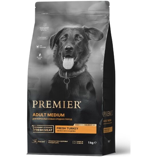 Корм сухой Premier Pet Premier Индейка для взрослых собак средних пород, 1 кг