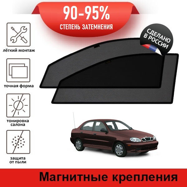 Каркасные шторки LATONIK PREMIUM на Daewoo Lanos (1997-2008) седан на передние двери на магнитах с затемнением 90-95%