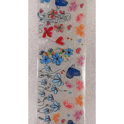 Декор для ногтей - Фольга №143, разноцветный, рисунок цветы и бабочки, 90 см, 1 шт