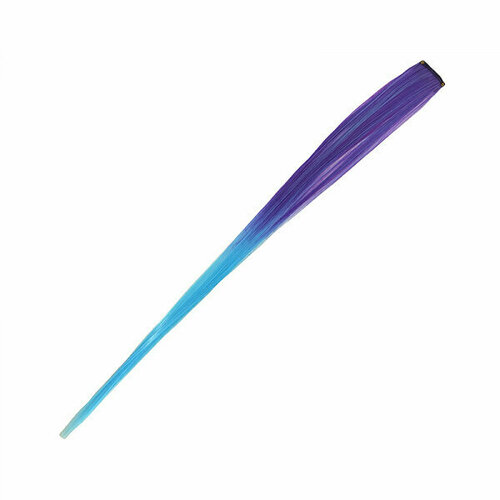 Прядь накладная на заколке 50 см, омбре цвет из фиолетового в голубой