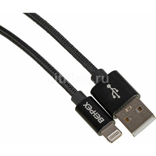 Кабель Lightning (m) - USB (m), 2м, в оплетке, 2.4A, черный кабель vipe lightning m usb type c m 1 2м mfi в оплетке 3a черный [vpcblmficlighpvcblk]