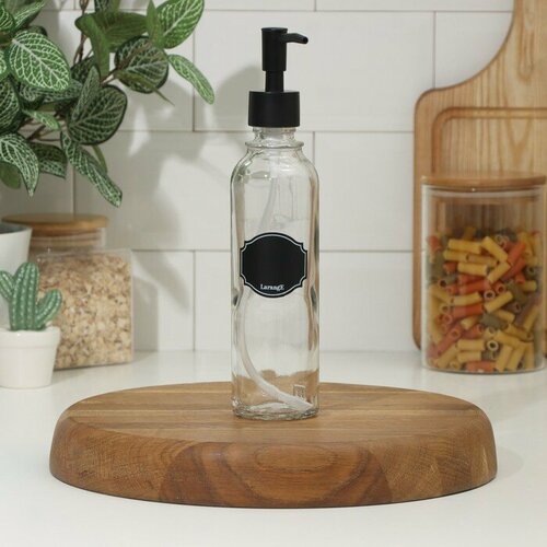 Бутылка с помпой-дозатором для масла и соусов «Меловой дизайн», стеклянная, 330 мл, с мелком для маркировки