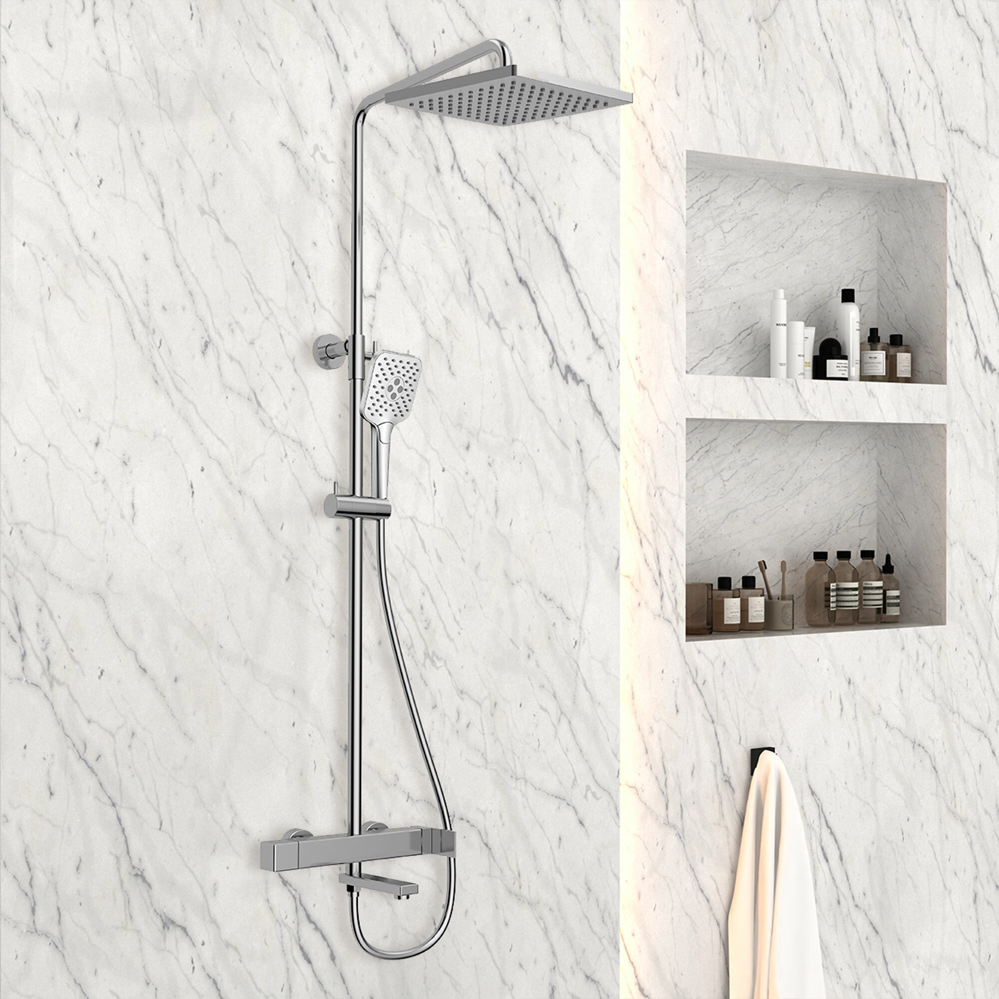 фото Душевая стойка Vincea Cube VSFS-1C1CH с термостатом и изливом, хром