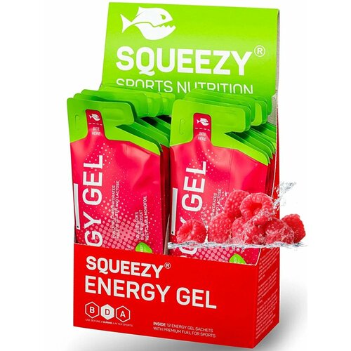 Энергетический гель питьевой SQUEEZY ENERGY GEL no caffeine 33 г x 12 саше, Малина