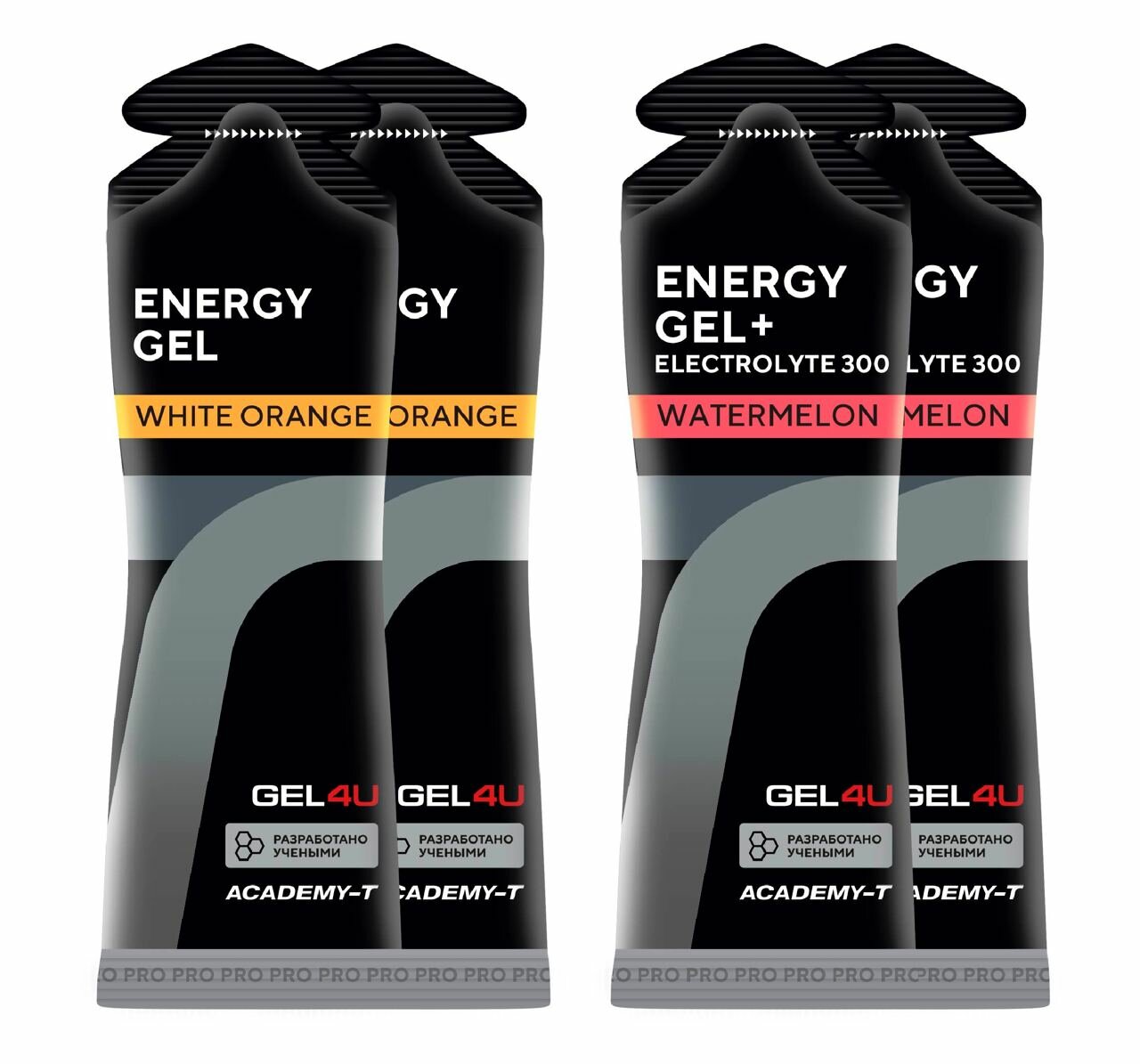 Гель питьевой GEL4U Energy Gel MIX 4 x 60 г, Апельсин, Арбуз