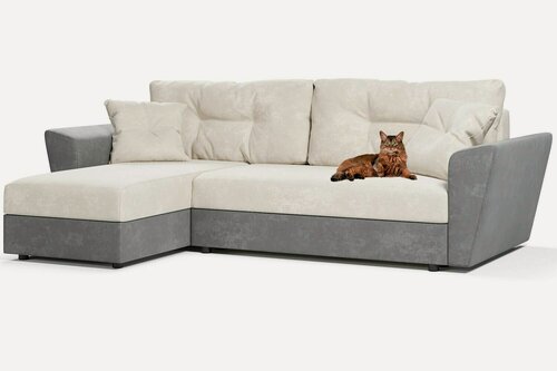 Изображение товара Угловой диван Амстердам еврокнижка, серый и бежевый велюр Кабрио, левый угол