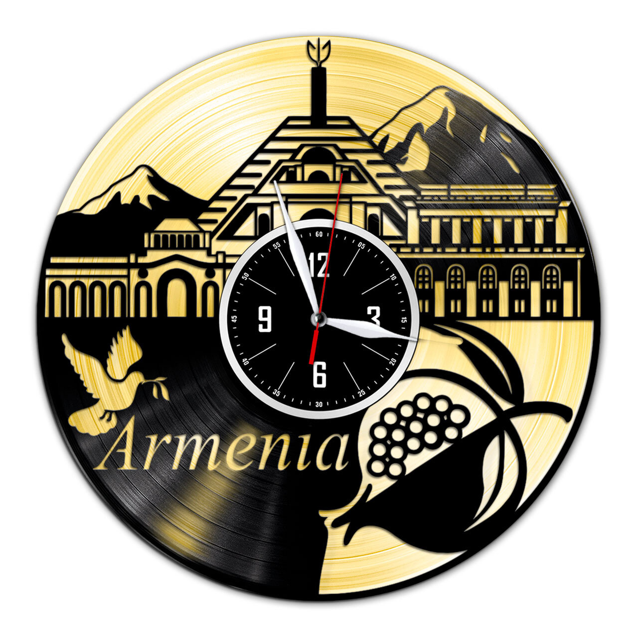 Армения - настенные часы из виниловой пластинки (с золотой подложкой)