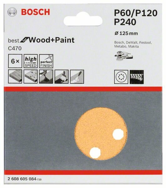 6 Шлифлистов Bosch 125мм (зерно 60, 120, 240) (2608605084) — фото 2