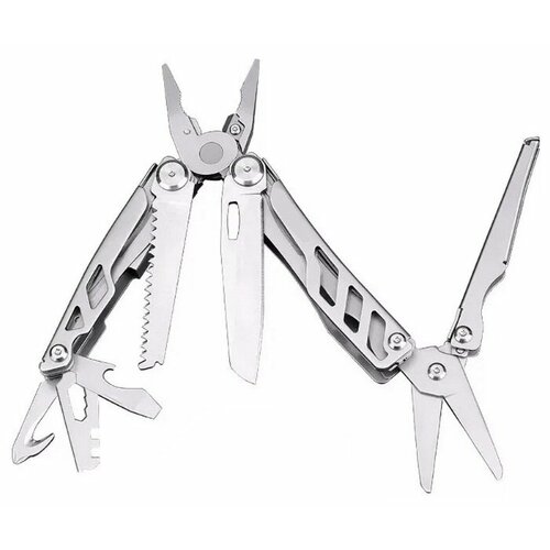 фото Нож многофункциональный серебристый с чехлом, мультитул, 16 инструментов no name