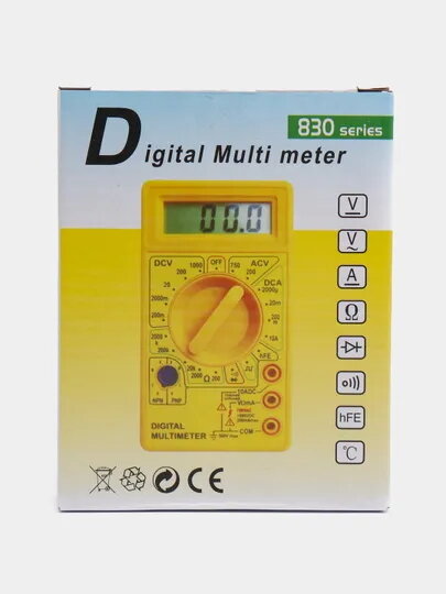 Мультиметр DT-832 с прозвонкой, инструкция по эксплуатации на русском языке, с батарейкой, желтый - фотография № 9