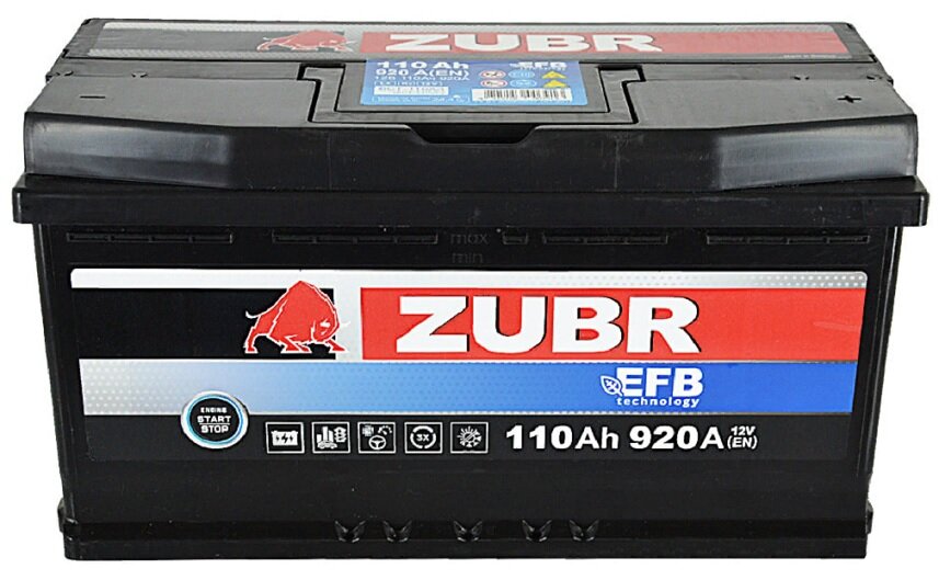Аккумулятор автомобильный Zubr EFB 110 А/ч 920 А обр. пол. Евро авто (353х175х190)