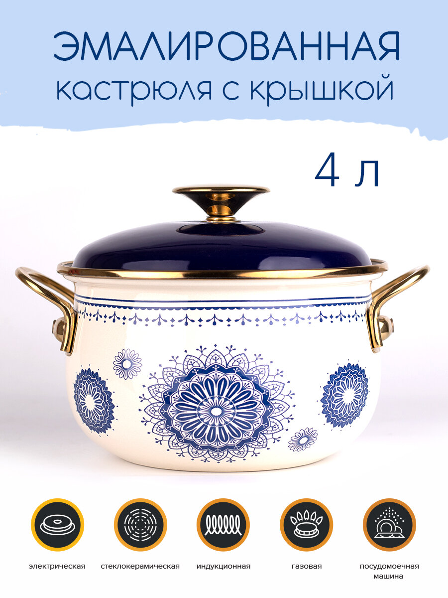 Кастрюля эмалированная Ø20см 40л Сияние синий крышка - эмаль Катюша арт. 5020-400-1