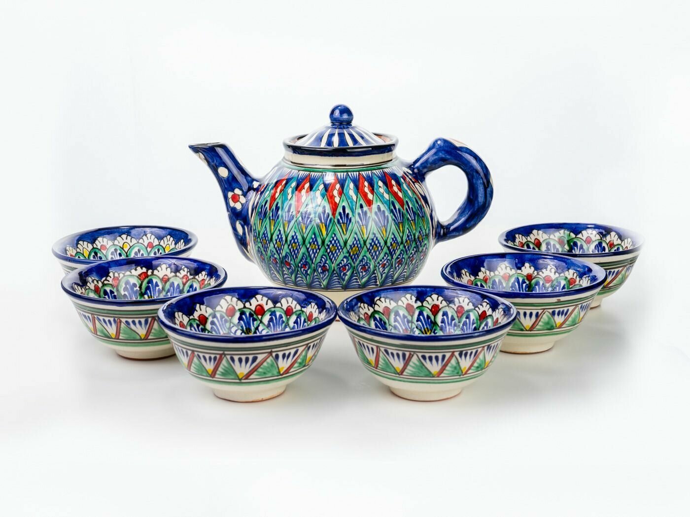 фото Чайный сервиз Риштанская керамика Чайник 1л 6 пиал ручная роспись