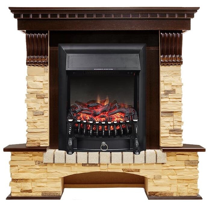 фото Камин Royal Flame Pierre Luxe угловой Темный дуб / Сланец с Fobos FX Black