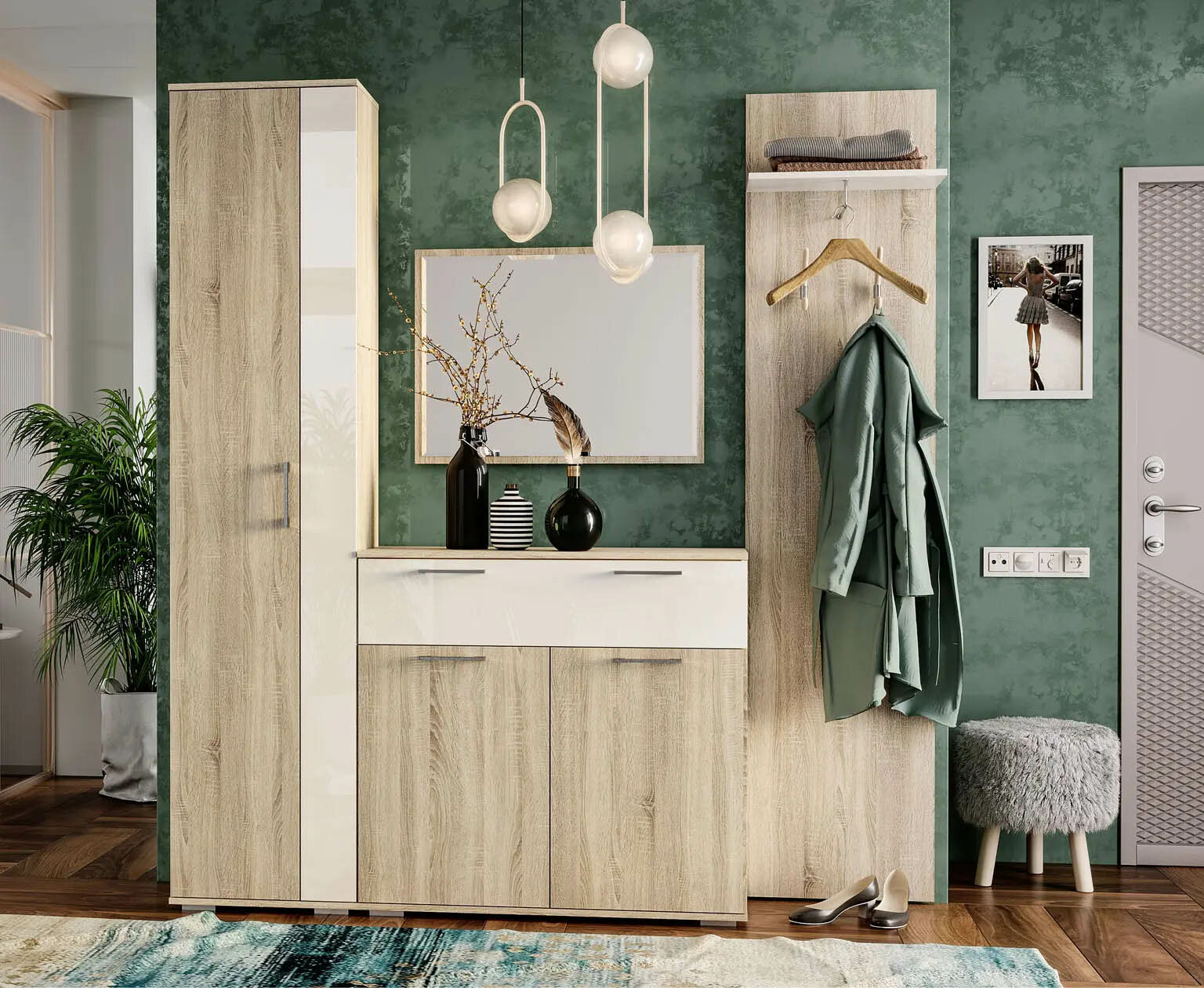 Прихожая Белладж, МФ-Купе, 200,4х37,2х217,6, ЛДСП, цвет дуб сонома/белый