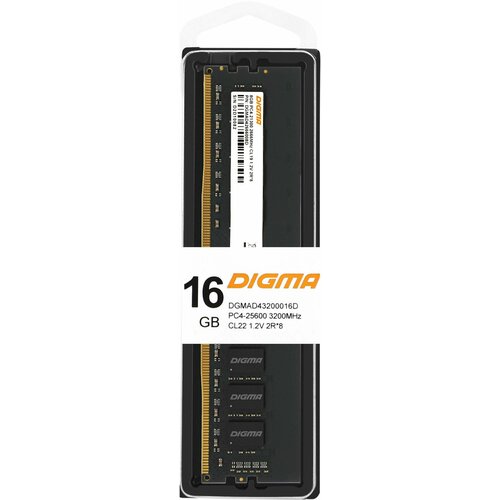 Оперативная память Digma DDR4 - 16Gb 3200 МГц DIMM CL22 dgmad43200016d 576600₽