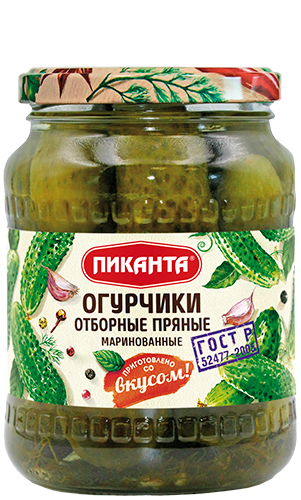 Огурчики Пиканта отборные пряные маринованные, 690 г - фото №1