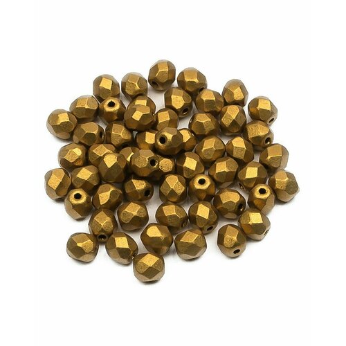 Стеклянные чешские бусины, граненые круглые, Fire polished 4 мм, Brass Gold, 50 шт.