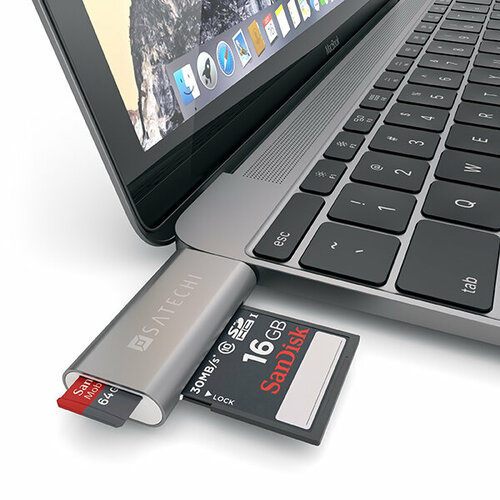 Satechi USB-C кард-ридер Satechi CARD Reader Space Gray темно-серый ST-TCUCG