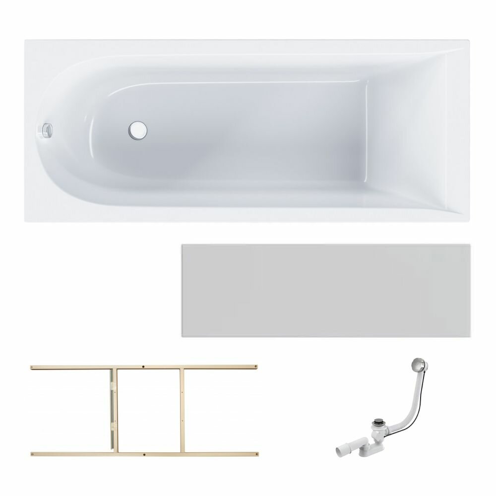 фото Ванна акриловая AM.PM Spirit 170x70 комплект 4в1: ванна, каркас, фронтальная панель и слив-перелив хром; поддержка спины, усиленный корпус,