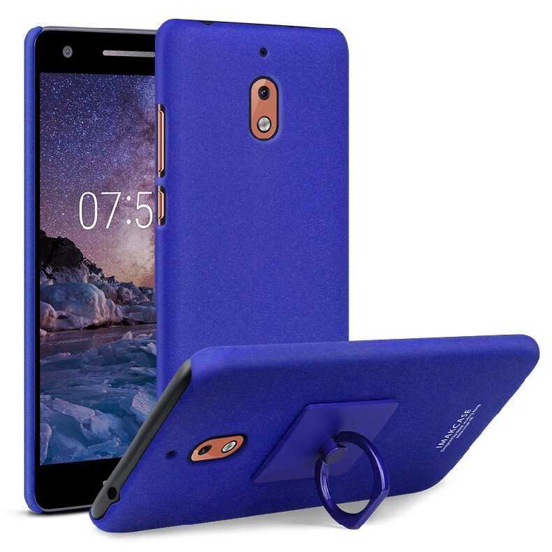 Задняя панель-крышка MyPads из пластика с противоскользящим покрытием для Nokia 2.1 с подставкой в синем цвете