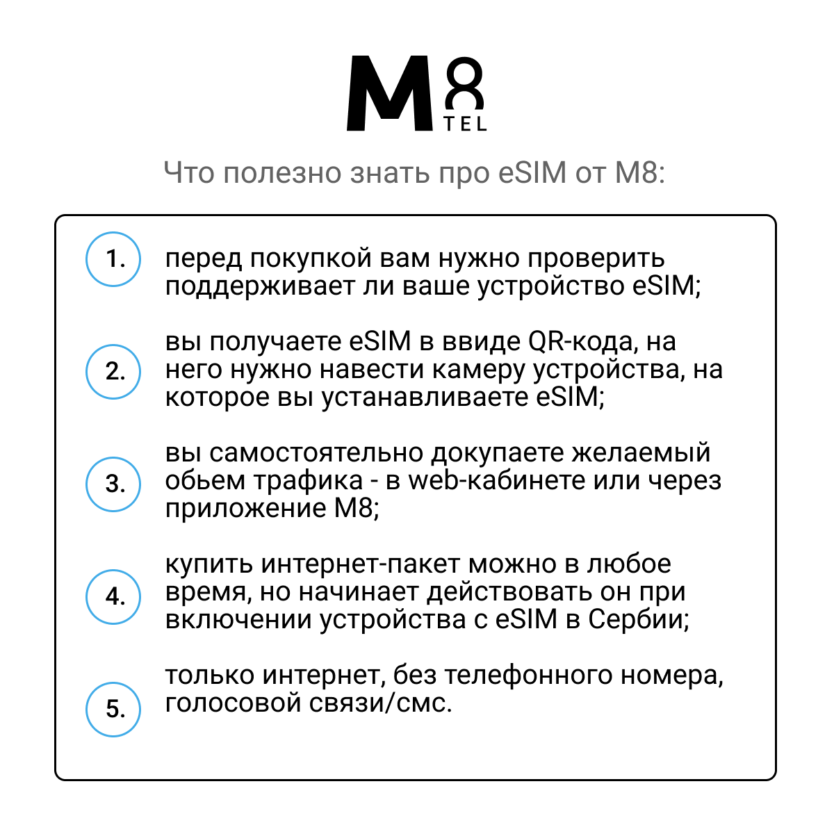 Туристическая электронная SIM-карта - eSIM для Сербии от М8 (виртуальная) — фото 3