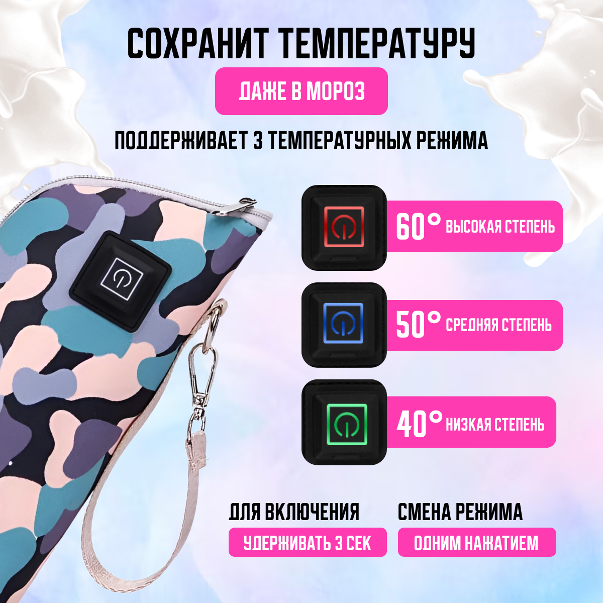Картинки Подогреватель портативный с USB (камуфляж) для детских бутылочек/для смеси и воды/в машину/на прогулку, Master-Pokupok