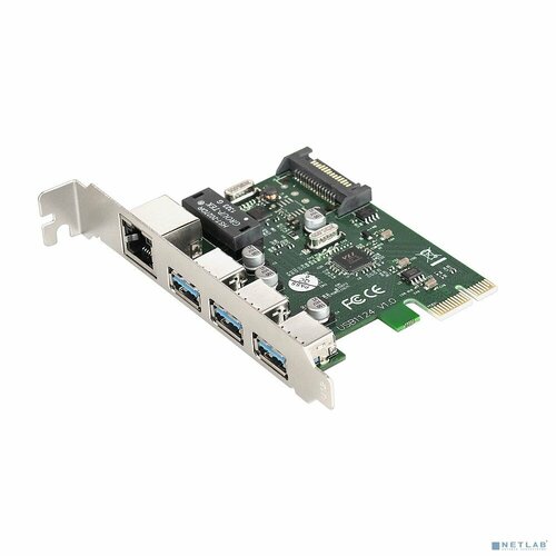 EXEGATE USB-концентраторы Exegate EX283714RUS Контроллер сетевой EXE-361 PCI-E 2.0, 3*USB3.0 ext + LAN UTP 1000Mbps, раз.доп.пит.OEM)