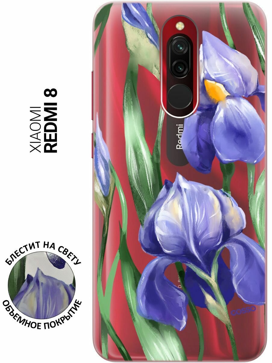 Силиконовый чехол на Xiaomi Redmi 8, Сяоми Редми 8 с 3D принтом "Amazing Irises" прозрачный