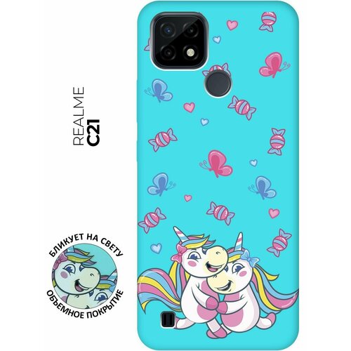 Матовый чехол Unicorns and Candies для realme C21 / Рилми С21 с 3D эффектом бирюзовый матовый чехол scratchy and fish для realme c21 рилми с21 с 3d эффектом бирюзовый