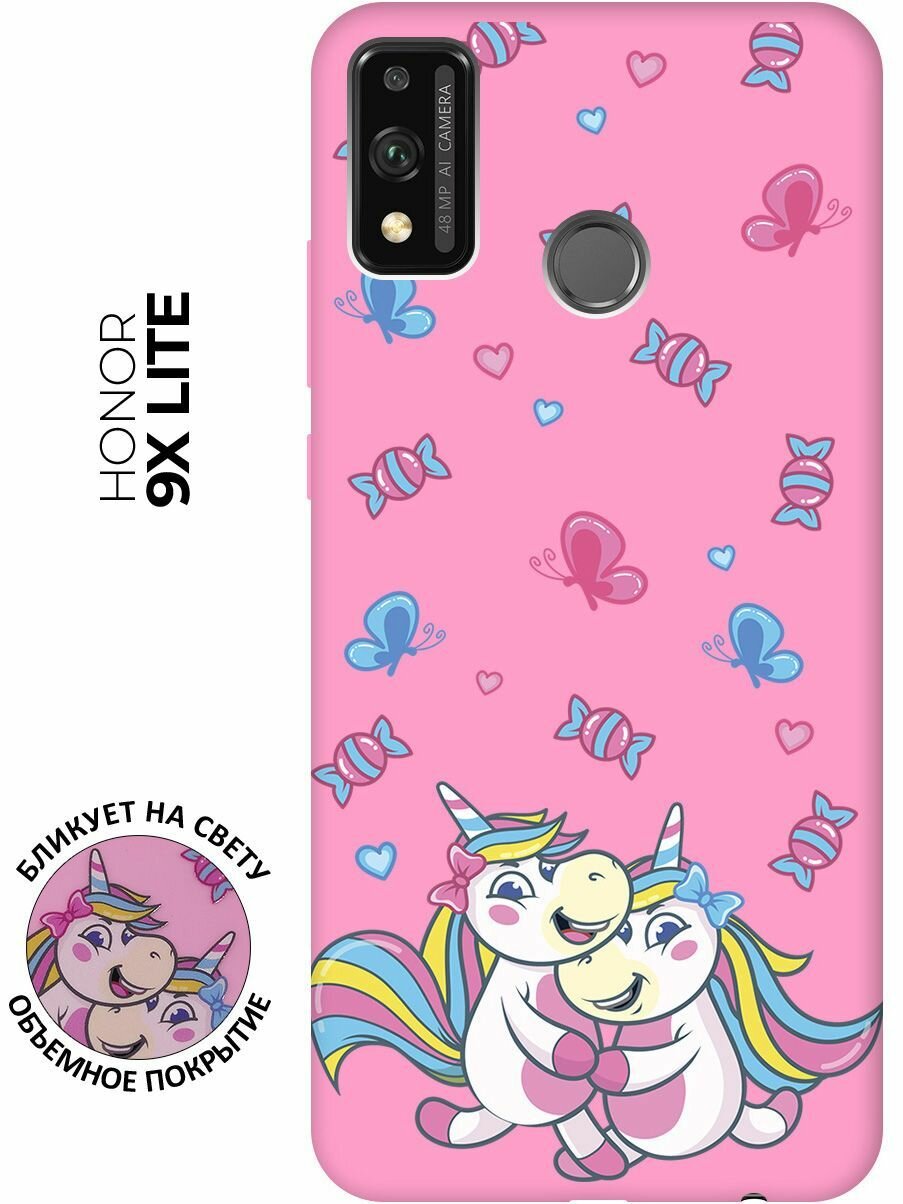 Матовый чехол Unicorns and Candies для Honor 9X Lite / Хонор 9Х Лайт с 3D эффектом розовый