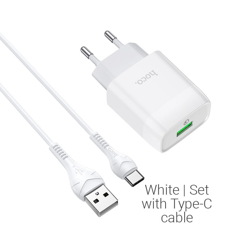 Сетевое зарядное устройство HOCO C72Q Glorious 1xUSB с кабелем USB - Type-C, 18W, белый