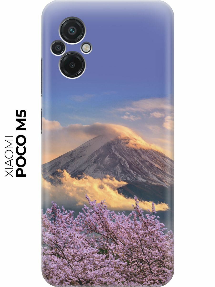 Силиконовый чехол Сакура и горы на Xiaomi Poco M5 / Сяоми Поко М5