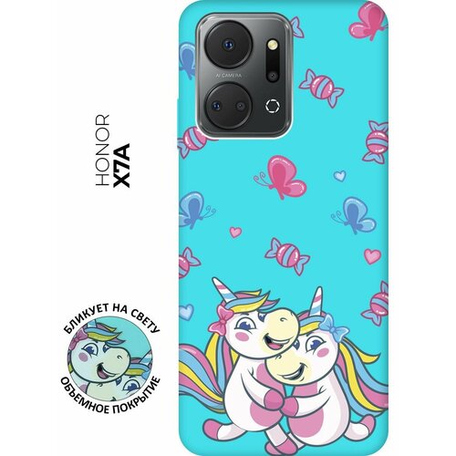 Матовый чехол Unicorns and Candies для Honor X7a / Хонор Х7а с 3D эффектом мятный матовый чехол unicorn and candy для honor x7a хонор х7а с 3d эффектом розовый