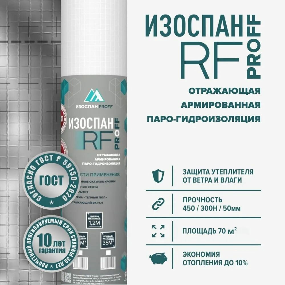 Пароизоляция отражающая Изоспан RF фольгированная 70м2