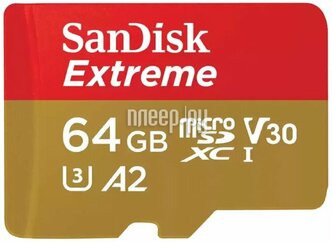 Карта памяти 64Gb - SanDisk Extreme Micro Secure Digital UHS I Card SDSQXAH-064G-GN6MN