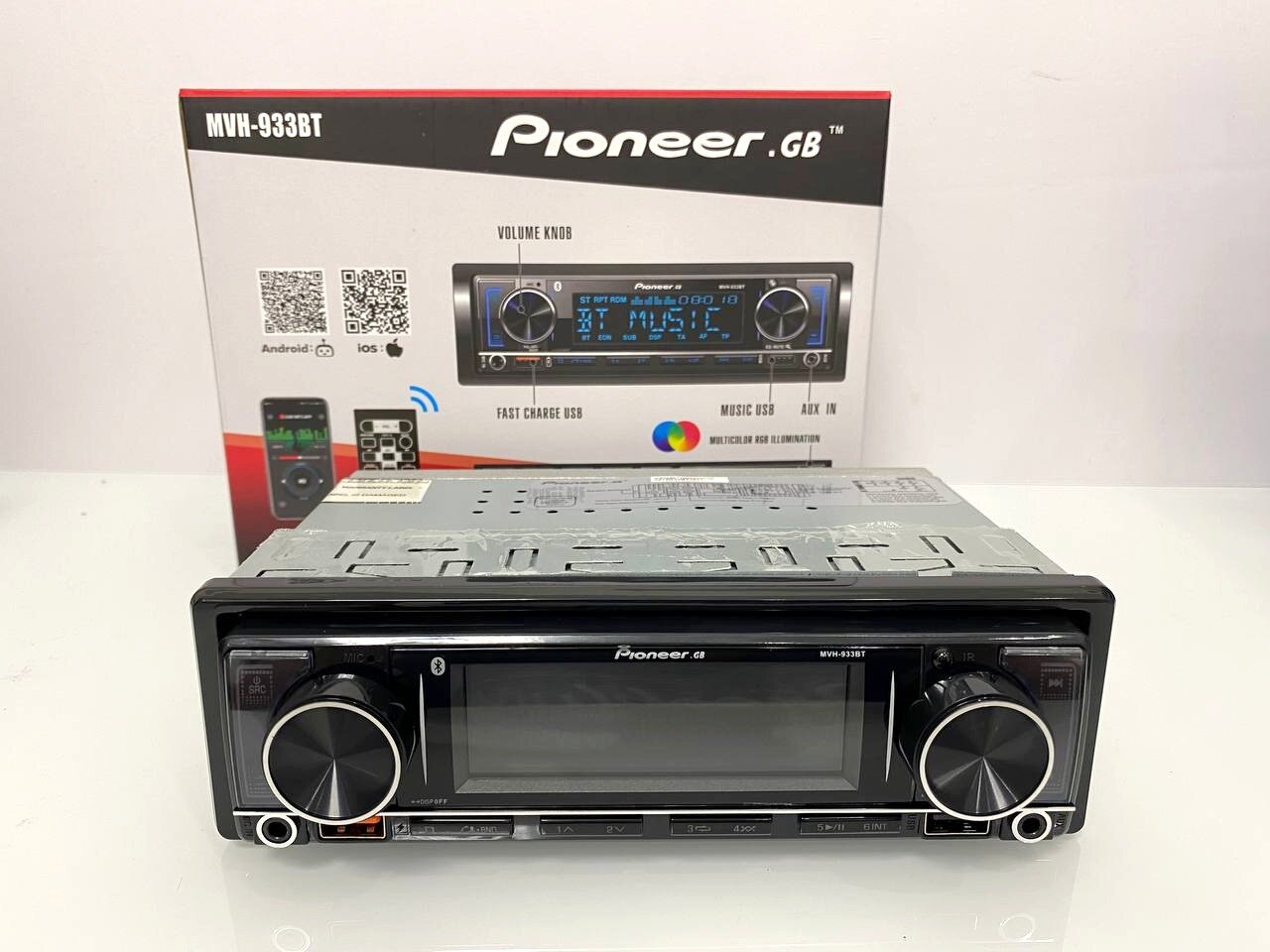 Магнитола Pioneer.GB MVH-933BT 60W типоразмер 1DIN / с Bluetooth AUX USB громкая связь 6 цветов подсветки пульт ДУ