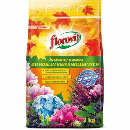 Florovit удобрение гранулированное для голубики, брусники, черники и других кислотолюбивых растений, осенний, мягкая упаковка, 3 кг